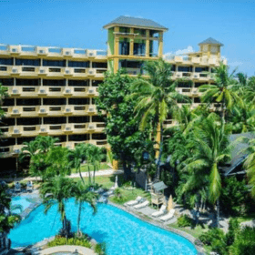 Boracay beachfront resort with swimming pool and tropical palm trees accommodation in Boracay Philippines