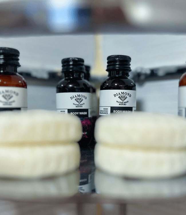 Diamond Water Edge Resort Boracay bathroom amenities and toiletries.